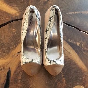 Qupid Faux Snakeskin Heels